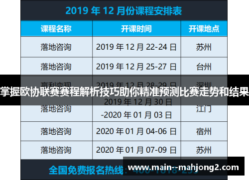 掌握欧协联赛赛程解析技巧助你精准预测比赛走势和结果