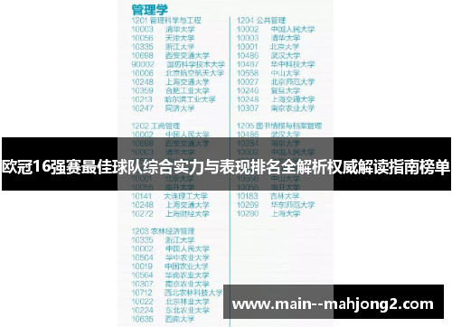 欧冠16强赛最佳球队综合实力与表现排名全解析权威解读指南榜单
